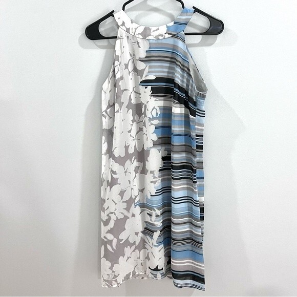 Taylor beautiful gray blue and black chiffon halter dress size 6 - Picture 4 of 8